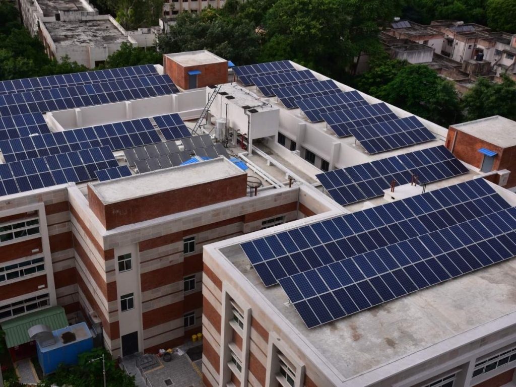 Office building with solar panels on the top as an example of Energy Consulting